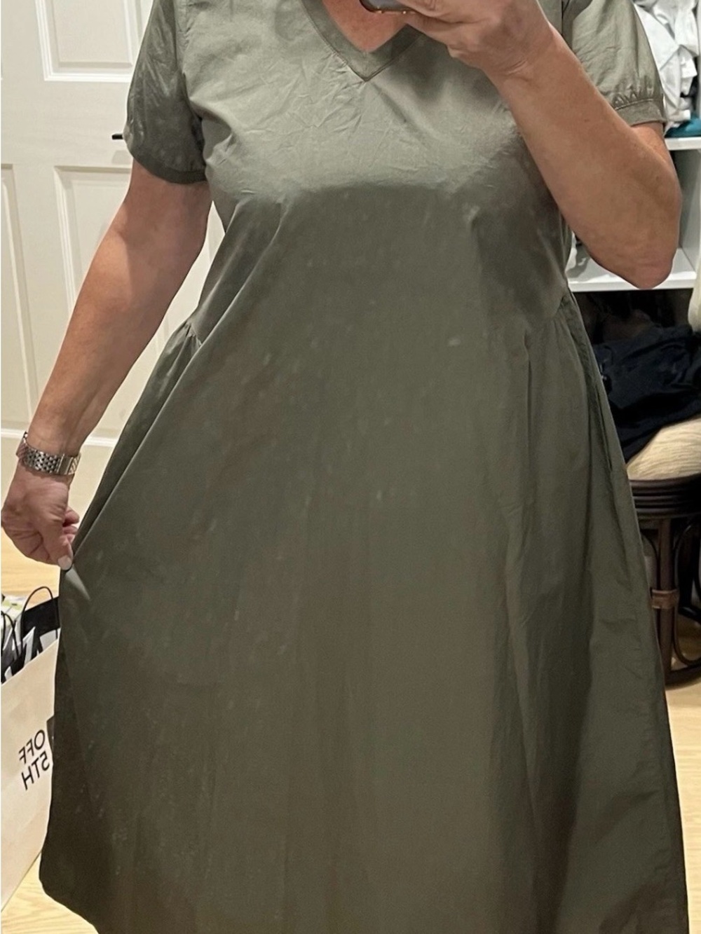Saint James Olive Green V-Neck Midi Dress cotton size 40/US 10